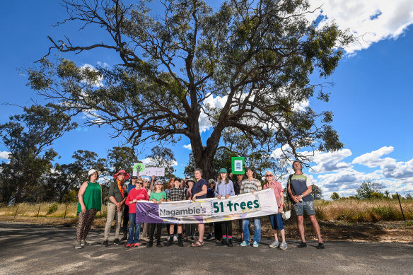 Residents opposed to the removal of 51 trees at the Elloura development in Nagambie. 