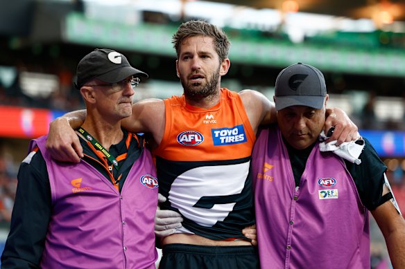 Callan Ward sheds tears as he leaves the ground on Saturday.