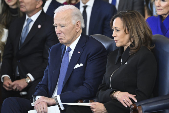 Joe Biden and his vice president, Kamala Harris, at Trump’s inauguration.