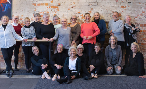 Class act: Wendy Crellin (sitting at centre front) and her dance students, including Liane Arno (sitting far right) and Arno’s husband, Matt Stone.