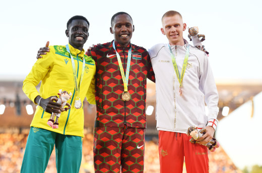 Peter Bol (left) won silver in the 800m.
