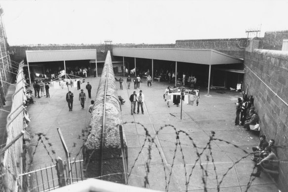 Prisoners in the exercise yard at Pentridge Prison in 1983.