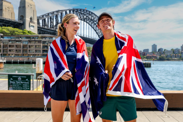 Alex de Minaur and fiancé Katie Boulter in Sydney ahead of the United Cup.