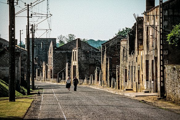 Oradour-sur-Glane’s main street with the tramway line.