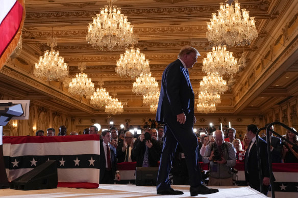 Donald Trump departs after speaking at his Mar-a-Lago estate after dominating Super Tuesday.