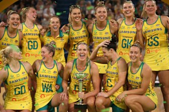 The Diamonds celebrate their onstellation Cup victory.