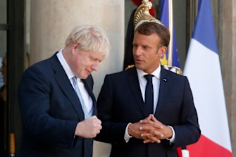 British Prime Minister Boris Johnson and French President Emmanuel Macron after talks in Paris in August.