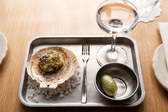 Torched scallop and martini.
