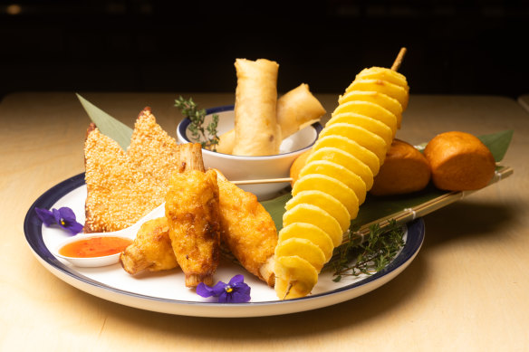 Assorted fried snacks at Foodle. 