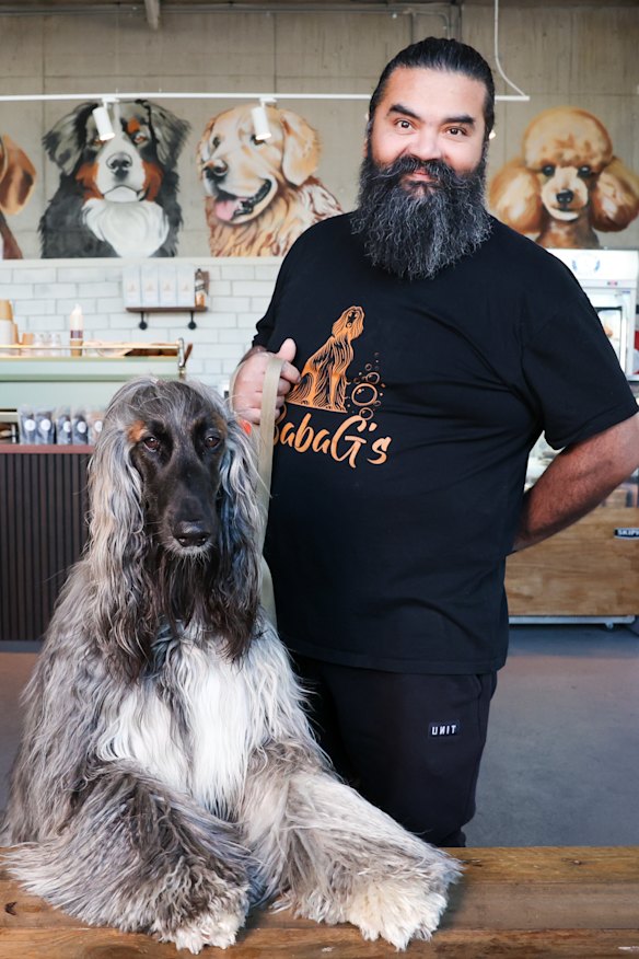Baba G’s owner Sam Ayoub and the dog that started it all, Afghan hound Baba Ganoush.