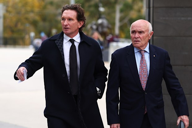 Former Essendon coach James Hird and former Essendon president Paul Little at Neale Daniher's funeral. 