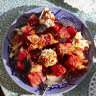 Korean chilli flakes add vibrancy to this cooling watermelon salad.