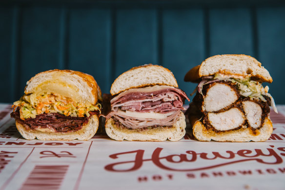 A selection of the sandwich line-up at Harvey’s Hot Sandwiches in Parramatta.