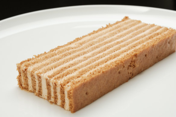 Russian honey cake, its eight biscuit layers sandwiching dulce de leche and sour cream.