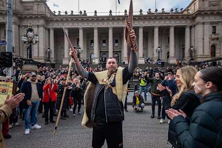 Travis Lovett at the end of the Walk for Truth at Parliament House.
