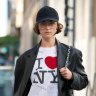 A T-shirt from the Coach Spring/Summer 2025 runway show featuring Milton Glaser’s famous 
love-note to New York.