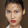 Make-up artist Diane Kendal used a punchy red lip with a backdrop of fresh dewy skin and a nude eye for this look.