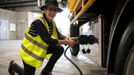 Sydney Lord Mayor Clover Moore with one of the council’s EV trucks.
