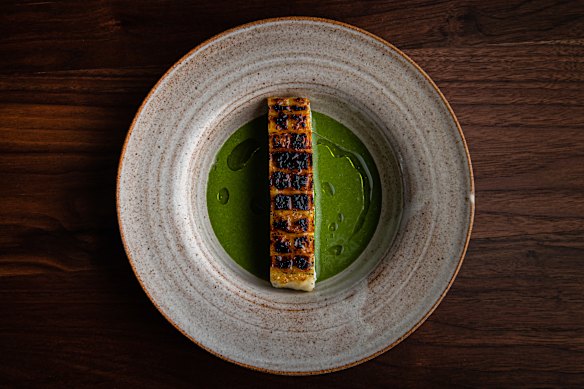 Coral trout dish with native green curry sauce at Arthur in Surry Hills.
