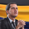 The situation in Venezuela has become increasingly tense, with National Guards forces loyal to Nicolas Maduro blocking Juan Guaido, pictured, and his supporters from entering parliament.