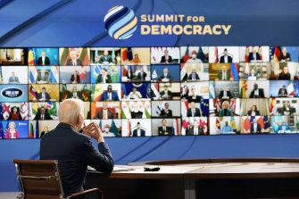 US President Joe Biden speaks at the opening of his Summit for Democracy.
