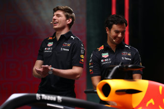 Red Bull’s world champion Max Verstappen (left) and Sergio Perez at their season launch last month.