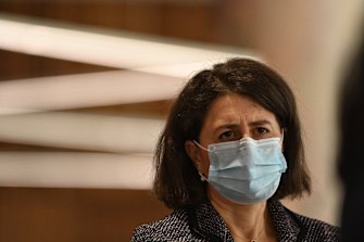 NSW Premier Gladys Berejiklian at yesterday’s coronavirus briefing. 