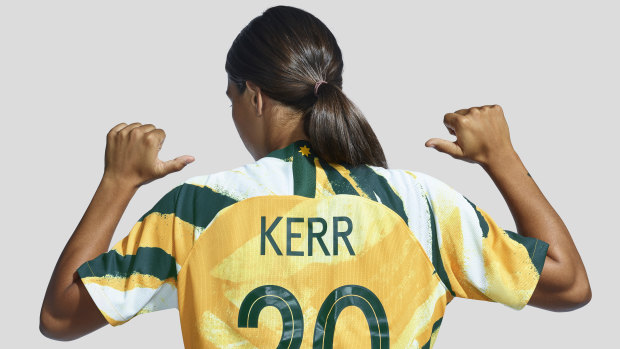 Captain Sam Kerr in the Matildas' new kit.