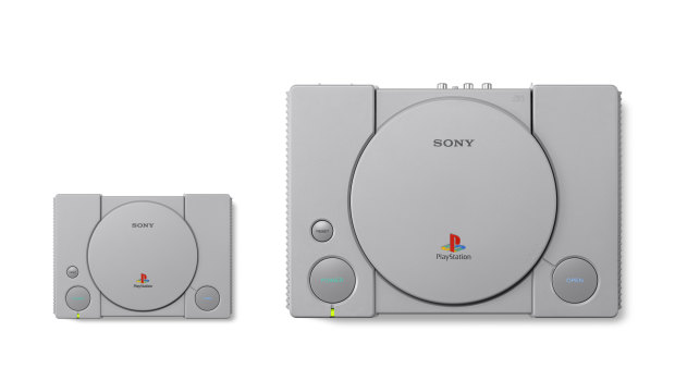 The PlayStation Classic, alongside the 1994 original.