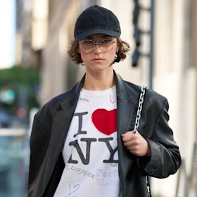 A T-shirt from the Coach Spring/Summer 2025 runway show featuring Milton Glaser’s famous 
love note to New York.