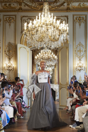 One of Aleem Yusuf's gowns on show in Paris.