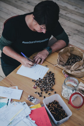 Julie Bennett, kitchen gardener at the Red Hill vineyard and restaurant Montalto in Victoria, takes note of her supplies.