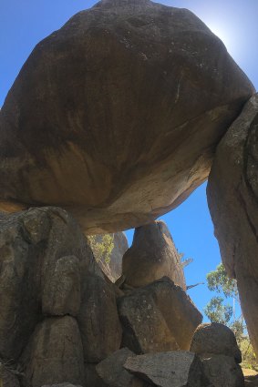 This giant balancing boulder, one of many rocky features on the Granite Tors Walk in Namadgi National Park.