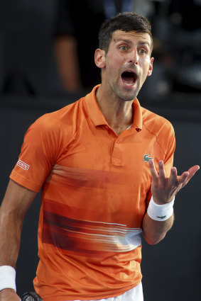 Djokovic reacts during the Adelaide final.