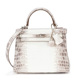 The Himalaya Niloticus crocodile diamond Birkin 30, with 18k white gold and diamond hardware, fetched a record price at a Sotheby’s auction: 352,800 euros ($631,540) in Paris.