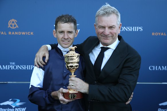 Jason Collett and Kris Lees with the Sydney Cup.