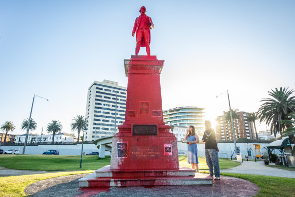 James Cook’s statue in St Kilda was daubed in red paint on January 26 this year.