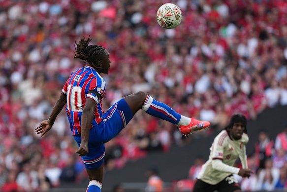 Eberechi Eze in action for Palace during their triumphant FA Community Shield final against Liverpool at Wembley a fortnight ago.