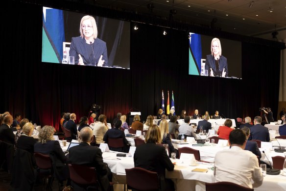 Finance Minister Katy Gallagher speaks during the jobs and skills summit.