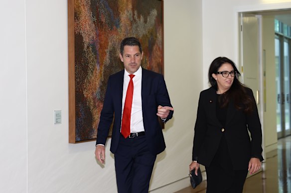 South Australian Liberal senators Alex Antic and Leah Blyth arrived at the federal leadership meeting in Canberra last month.