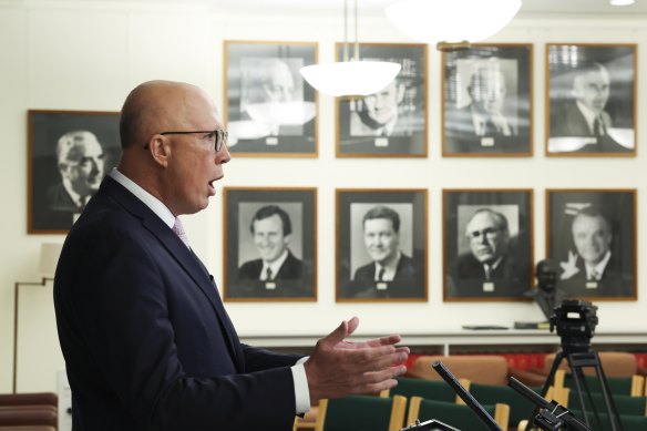 Dutton addresses the media in Canberra.