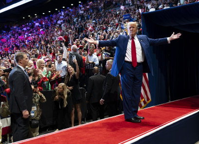  Trump at a rally in New York last month. 