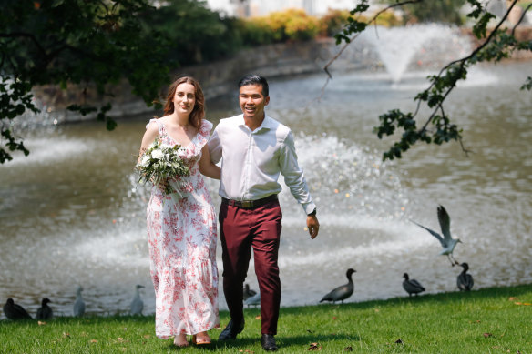 Arie and Renae shortly before their wedding in 40+ degree heat on Friday.