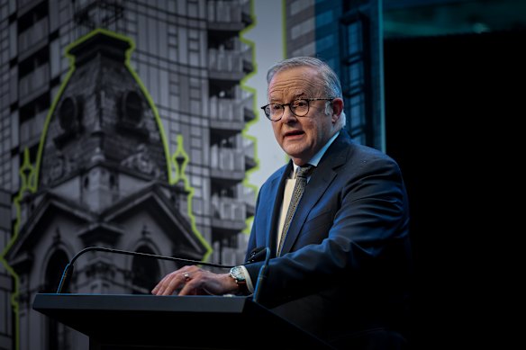 Prime Minister Anthony Albanese at the Melbourne Assembly.