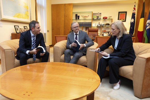 With PM Anthony Albanese and Treasurer Jim Chalmers, who says Gallagher is “the closest” in their team to being irreplaceable.