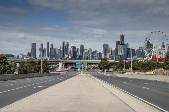 Looking towards the skyline from Docklands.