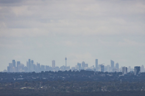The Sydney CBD skyline as seen from Hawkesbury Lookout, Winmalee.