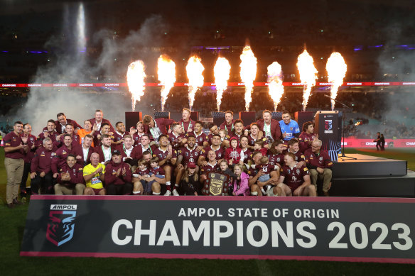 Blues win the game, but Queensland lift this shield.