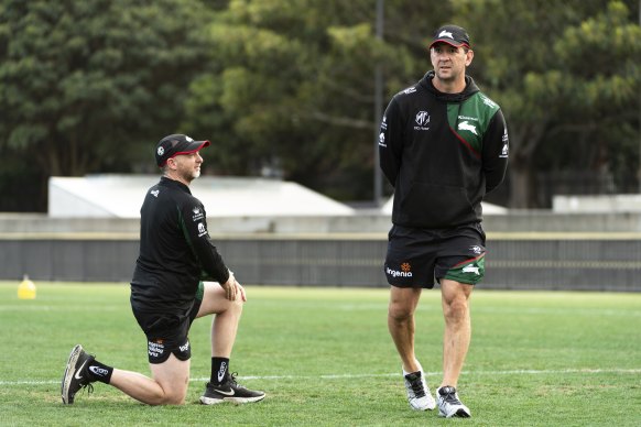 Coach Jason Demetriou back at South Sydney’s preseason training at Redfern Oval on Wednesday.