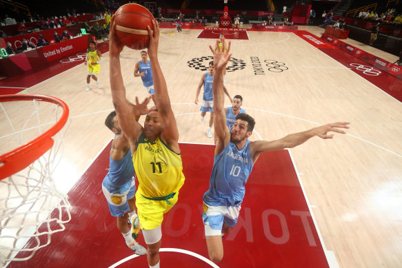 Australia’s Dante Exum goes up for a dunk.